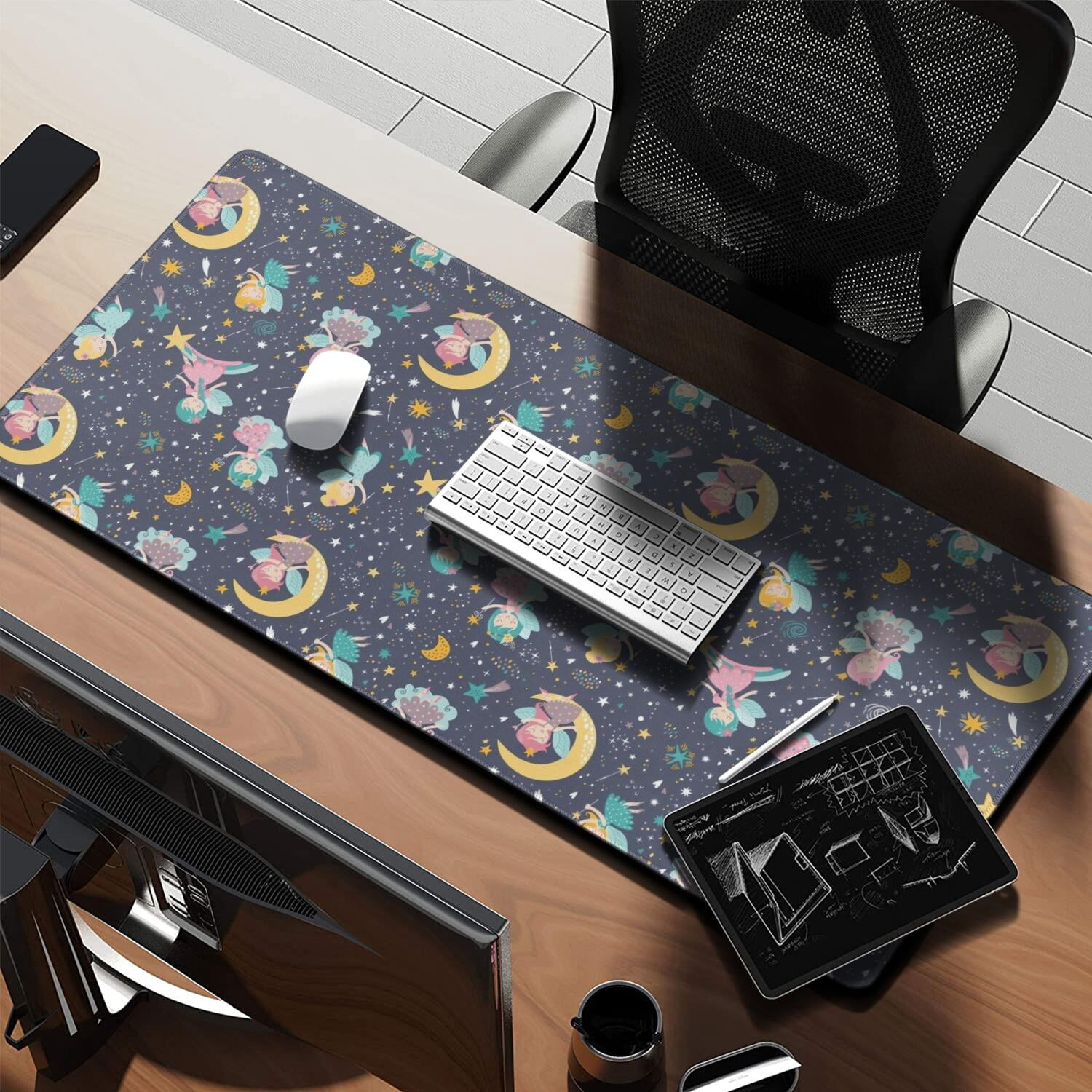 Long Mouse Pads for Desk,Star Fairy Princess Pattern Desk Mats on Top Of Desks, Desk Mouse Pad Extra Large with 3mm Non-Slip Base and Stitched Edge for Gaming,Office,Work,Home 35.4"x15.7"