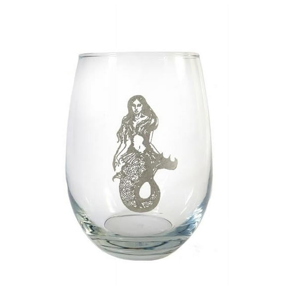 18 oz Mermaid Engraved Stemless Wine Glass
