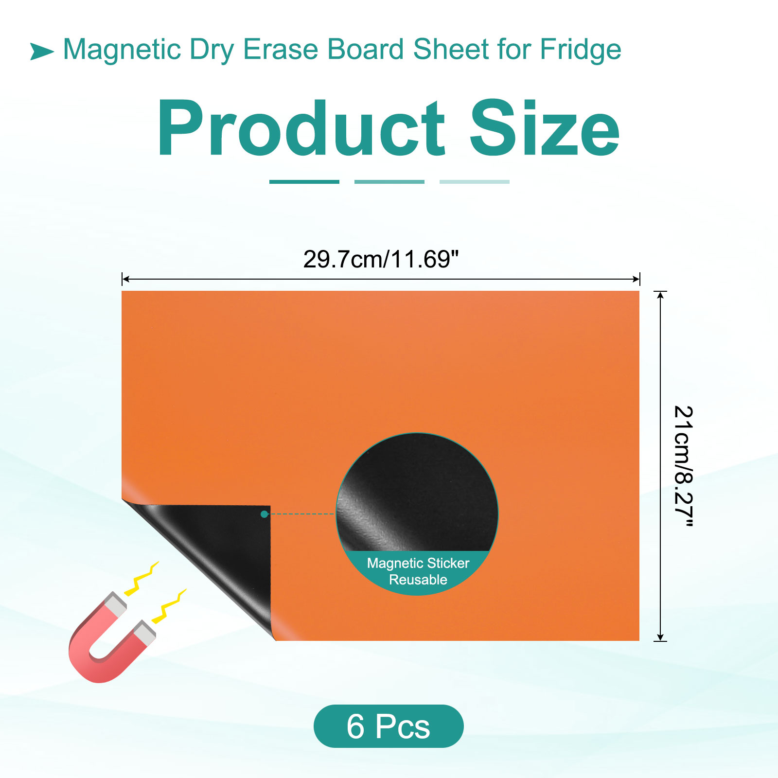 Uxcell Magnetic Dry Erase Board Sheet for Fridge, 6 Pcs 12 x 8 Inch Erasable Refrigerator Whiteboard for Kitchen for Home Kitchen Organizer Planner Office Storage, Orange (0.6mm)