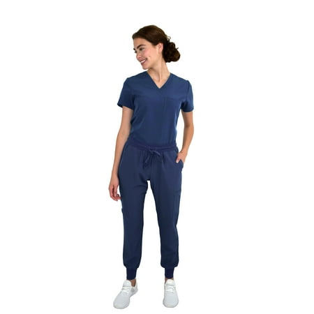 

Women s Tuck-In Top/Jogger Scrub Set Medical Nursing GT 4FLEX Top and Pant-Navy-Large