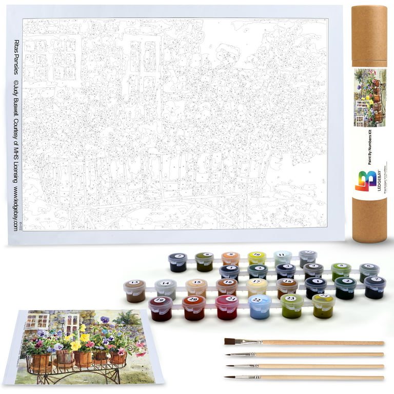 Flowers Paint by Numbers Kit for Adults, DIY Easy Acrylic Painting by Number Set with Brushes, Beginner Adult Arts Crafts Kits, Floral Home Wall
