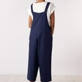 thumbnail image 4 of Wycnly Womens Jumpsuits Cotton Linen Plus Size Wide Leg Pocket Strap Long Jumpsuits Overalls Casual Solid Square Neck Sleeveless Maxi Summer Rompers Dark Blue xxl, 4 of 6