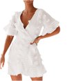 thumbnail image 1 of Vestido de tirantes de eslabones de cadena de color sólido de manga corta con cuello en V de moda de verano para mujer Fridja  yut3651, 1 of 8