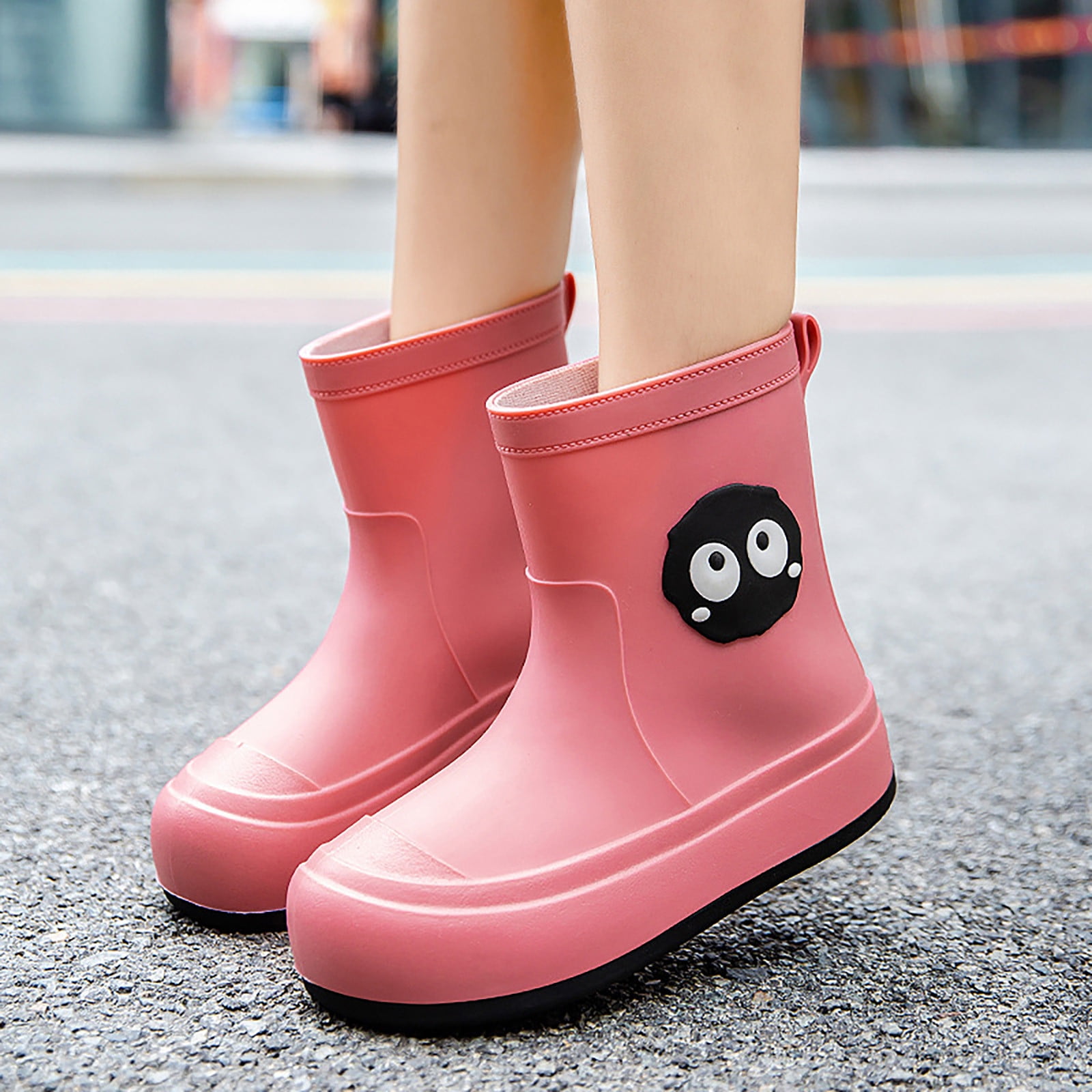 Yuncity Rain Boots Kids Boys Girls Children Female Elastic Mouth Textured Soles Non- Light Comfortable Rain Shoes Primary School Boots Footwear Pink 9-10 Years