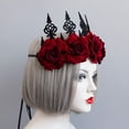 thumbnail image 3 of Corona gótica de rosas rojas para Halloween, diadema de flores para novia, guirnalda para el cabello, tocado de boda, accesorios florales para la cabeza, tocado, 3 of 4