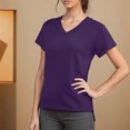 thumbnail image 2 of Summer Plus Size Tops for Womens 2025 Fashion Solid Color Casual Bate Sleeve Round Neck Short Sleeved Top, 2 of 8