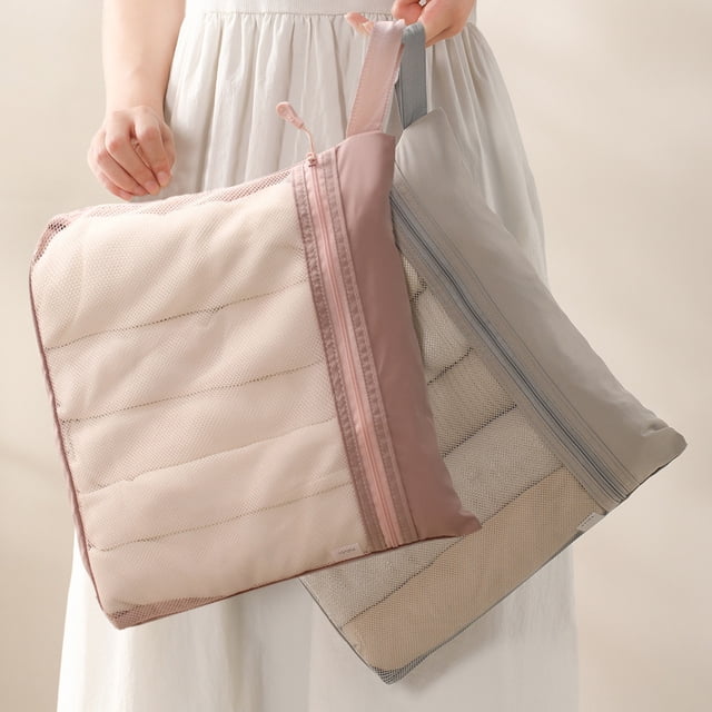 Bolsa organizadora de artículos de aseo de viaje | Almacenamiento de ropa interior de malla | Accesorio portátil para equipaje | Tejido no tejido transpirable | Cierre de cremallera | Asa | 13,39 x