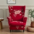 thumbnail image 2 of TOPCHANCES 2-Piece Wingback Chair Cover, Stretch Armchair Slipcover Wing Chair Sofa Covers, Red Floral, 2 of 12