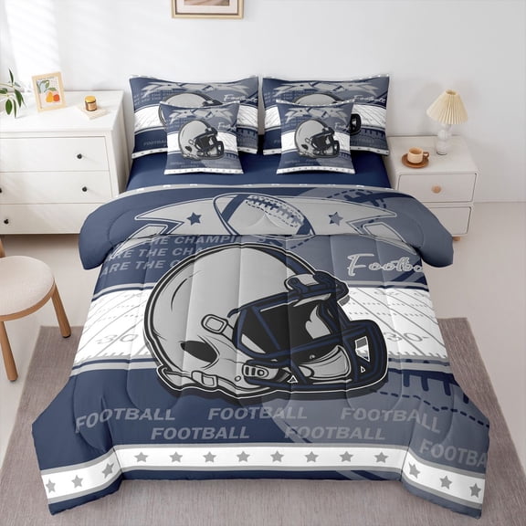Erosebridal Sports Bedding Sets Twin Size Teens, American Football Bed Sheets Set, Navy Grey, Ultra Soft 7 Pieces