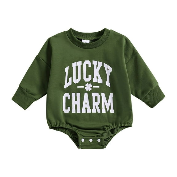 Baby Boy Girl St. Patrick's Day Romper Long Sleeve St Patricks Day Letter Printing Jumpsuit Outfits Green 3-6 Months