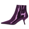 thumbnail image 2 of FSJ Women Classic Pointy Closed Toe Ankle Boots Slanted Kitten Mid Heel Side Zipper Short Booties Glossy Dressy Shoes Size 7.5 Purple, 2 of 4