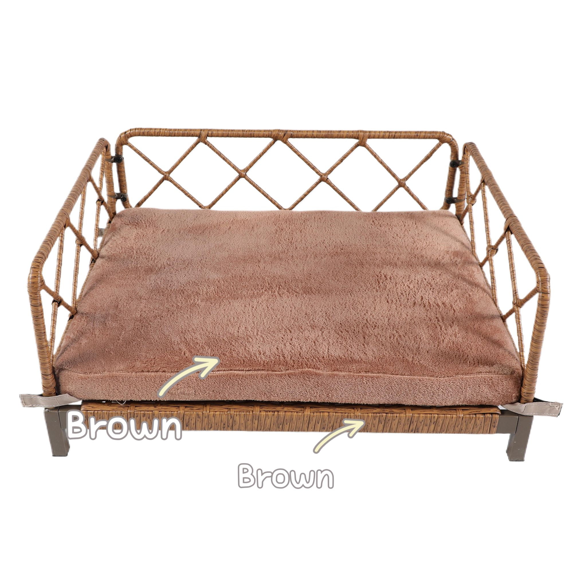 Kadyn 25" Wicker Dog Bed for Small Dogs with Removable Mattress Cover in, Dog Sofa Bed, Modern Pet Bed Furniture for Puppies and Little Breeds, Brown