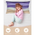 thumbnail image 4 of Geometric Purple Pillow Cases Cal King Size, Smooth Satin Pillowcase for Hair and Skin, Wave Stripes Modern Abstract Beach Decorative Cooling Bed Pillow Covers with Zipper, 20x40 Inches, 4 of 5