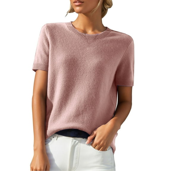 WTXUE T-Shirts Short Sleeve, Crew Neck Shirts for Women's Loose T Shirt with A Knit Bottom Short Top Knit Tops Solid | Casual for Women Pink XXL