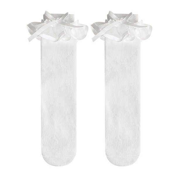 Calcetines japoneses para niños y niñas, calcetines hasta la rodilla de algodón, dulce Kawaii, Organza, encaje de volantes, lazo de satén, uniforme de princesa, medias de tubo