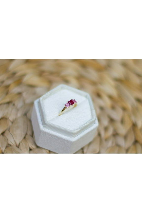 14k Yellow Gold Ruby And Pink Sapphire Gemstone Ring, Colorful Ring, Minimalist Special Ruby Ring