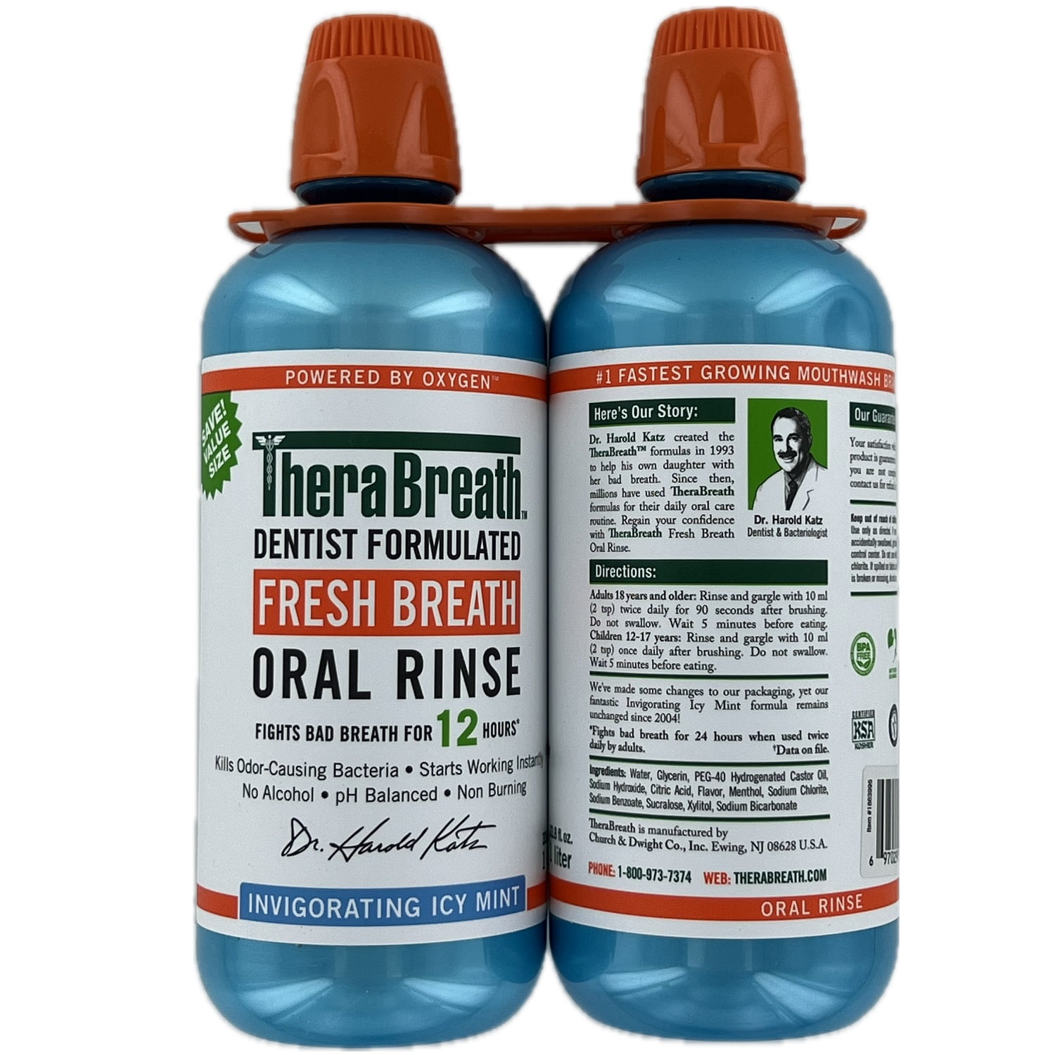 TheraBreath Fresh Breath Oral Rinse, Invigorating Icy Mint, 33.8 Fl Oz (2 Pack)