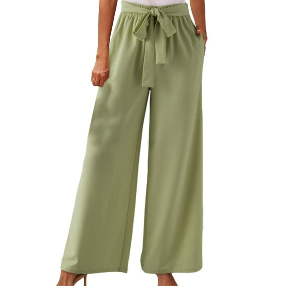 Charmgo Palazzo Pants for Women, Womens Casual Loose High Waisted Pants Casual Loose Spring Summer Solid Trousers with Pocket Wide Leg Flowy Pants for Women Army Green L