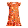 thumbnail image 4 of HNMKIU Girls Nightgowns Halloween All Over Pumpkin Bat Print Toddler Nightgown, Flutter Sleeve Ruffle Holiday Sleep Dress for Little Girls Orange-B,9-10 Years, 4 of 4