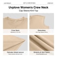 thumbnail image 3 of Uvplove Women's Casual Knit Top Loose Fit Cap Sleeve Soft Stretchy Crew Neck Summer T-Shirt,Beige,M, 3 of 10