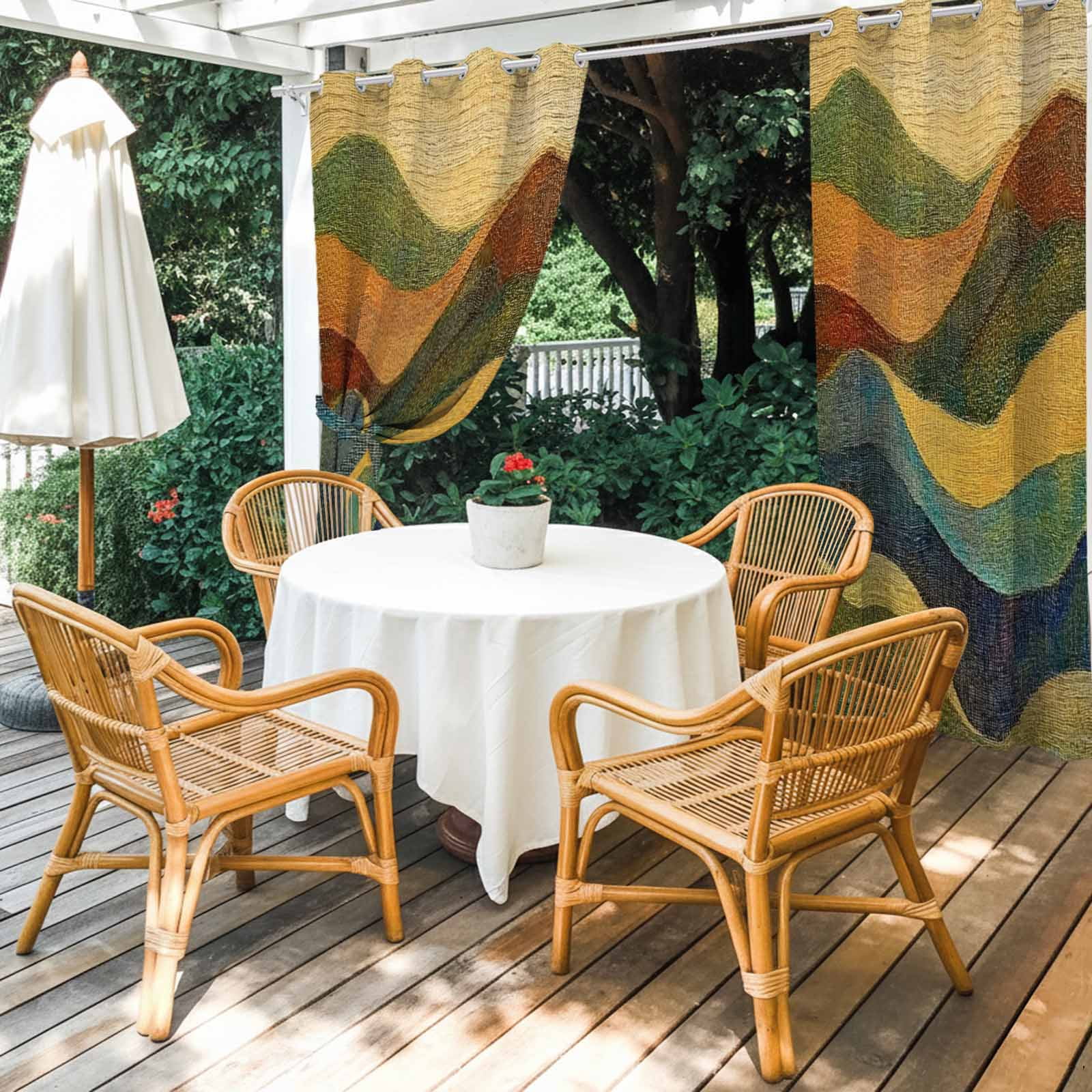 Outdoor Curtains for Patio Waterproof, Vintage Green Yellow Windproof Pravicy Outside Porch Blackout Curtain, Farmhouse Retro Art Sun Blocking Grommets Curtains for Cabana Gazebo 54"x108"