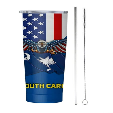 

South Carolina And American flag 20oz Tumbler Insulated Stainless Steel Water Bottle Portable Travel Coffee Tea Mug Cup