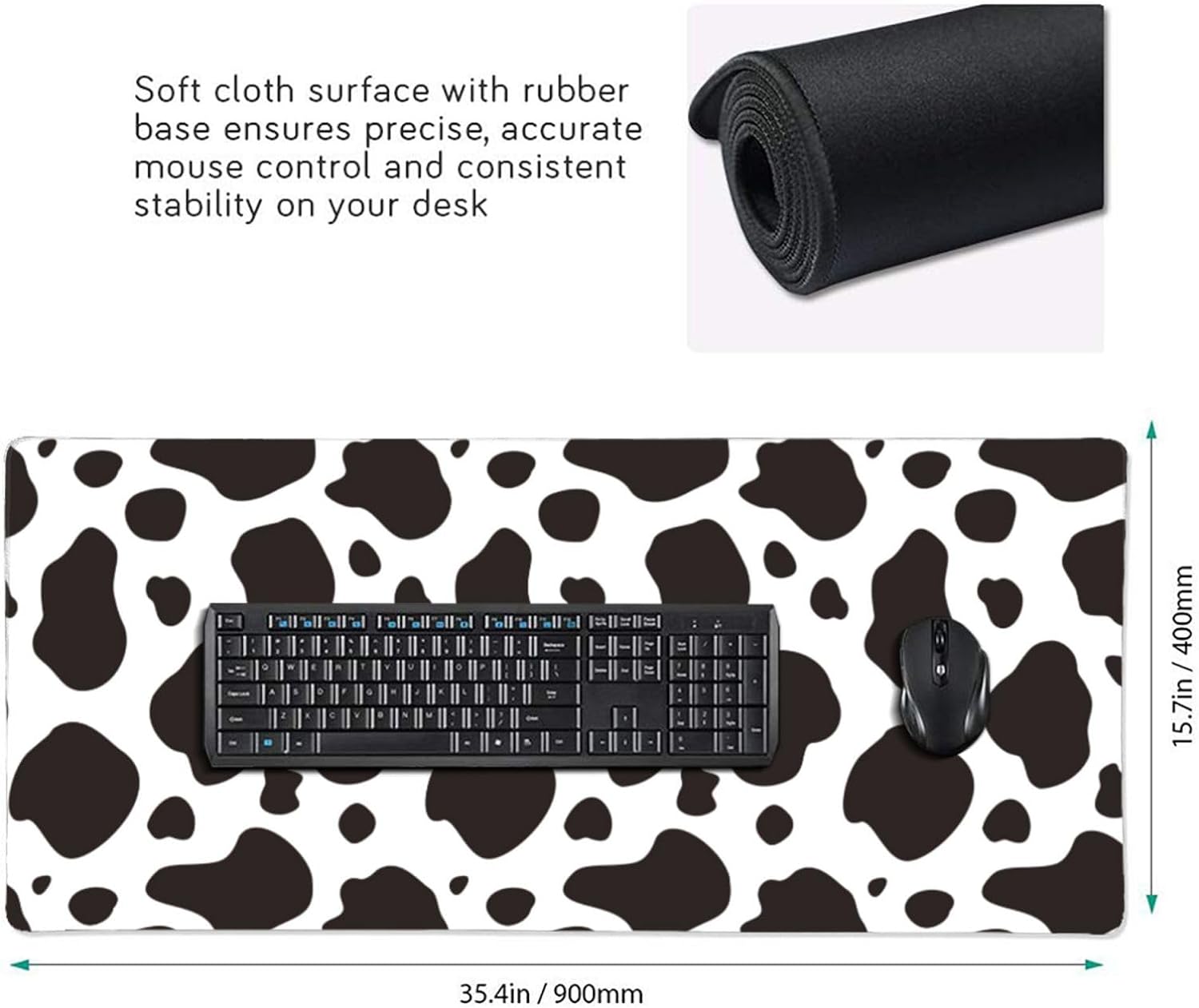 Gaming Mouse Pad Large Desk Mat,Desk Pad Extended Keyboard Pad,Anti-Slip Rubber Base Mouse Pad for Women Girls Work,Game,Office,Home 35.4"X15.7",Cow Print