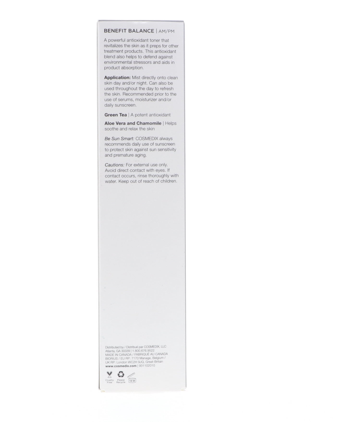 CosMedix Benefit Balance Antioxidant Infused Toning Mist, 5 oz