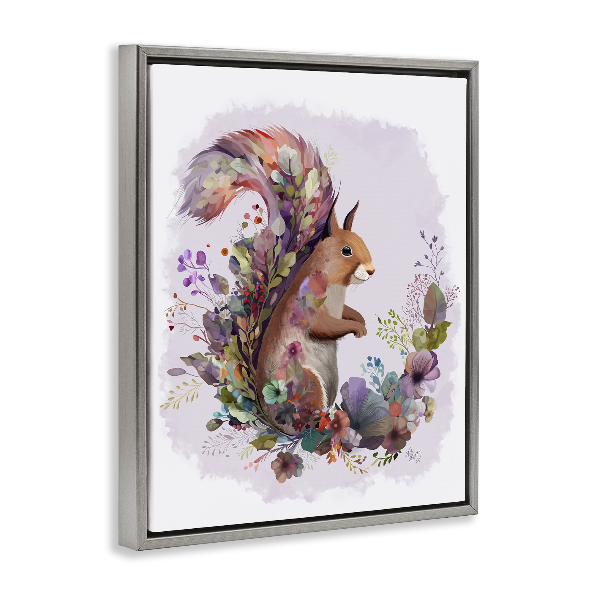 Stupell Industries Squirrel & Floral Garland Animals & Insects Painting Gray Floater Framed Canvas Art Print Wall Art, 25 x 31