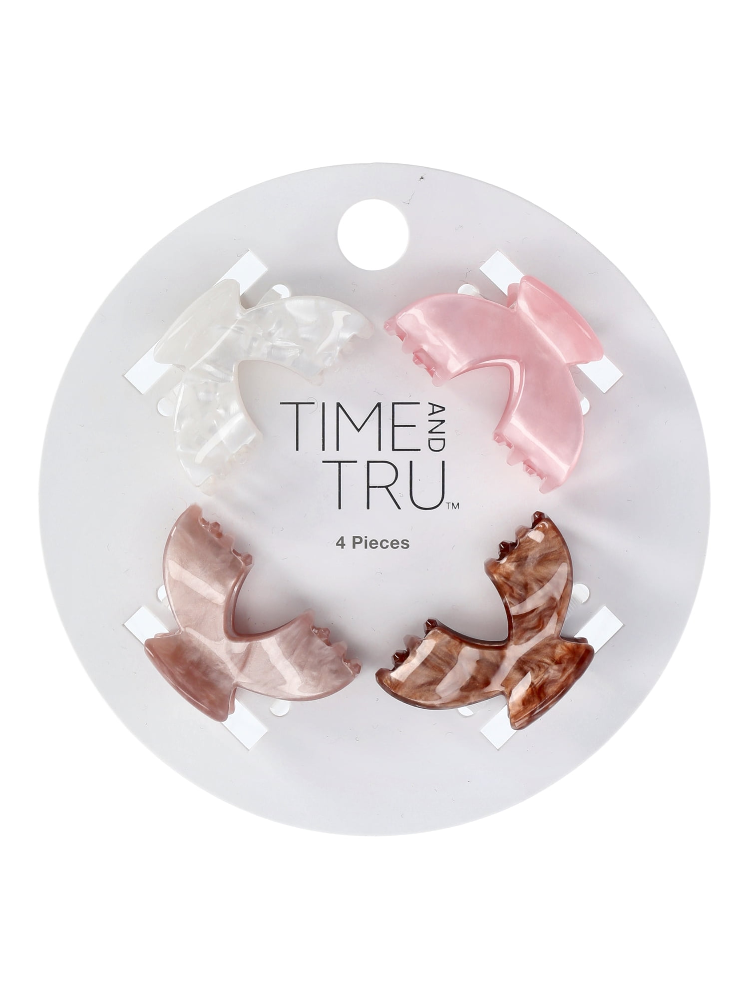 Time and Tru Women's Mini Claw Hair Clips Set, 4-Pack, Pink