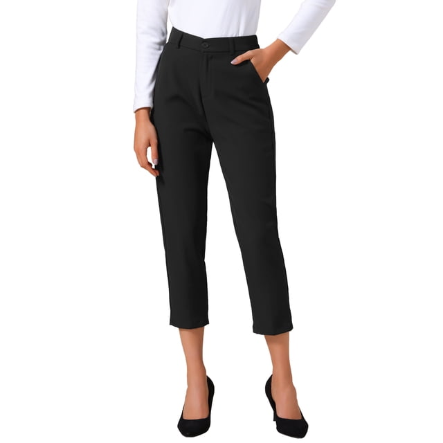 Pantalones de negocios casuales para mujeres INSPIRE CHIC, longitud recortada, pantalones de oficina con bolsillos, 2XL, negros