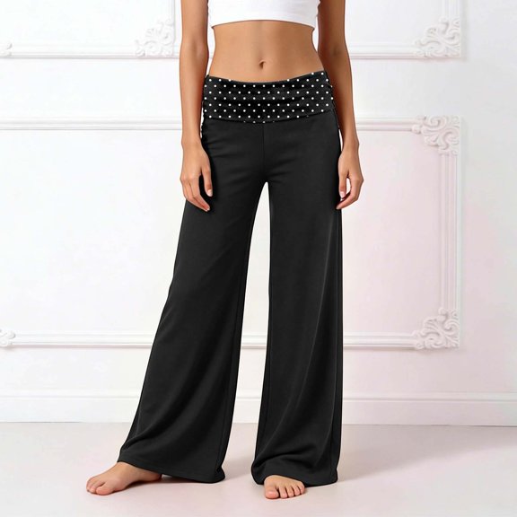 MEZZALL Effortless Everyday Kids Wide Leg Pants With Print And Patchwork Waist For Girls Relaxed Fit Casual Trousers, 13-14 Years