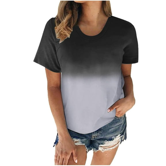 2026 ! Womens asdoklhq Juniors Plus Tops & T-Shirts,Women's Printing Round Neck Loose Short Sleeve T Shirt Pullover Tops Blouse