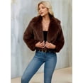 thumbnail image 5 of Women'S Winter Coats Fleece Cropped Jacket Faux Fur Long Sleeve Pockets Warm Outerwear Fall Clothes Brown M, 5 of 9