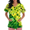 thumbnail image 4 of St Patrick's Day Print V Neck Short Sleeve Workwear Top for Women Fashion Scrub Tops with Pocket Casual Work Shirts 2026 Yellow 2XL, 4 of 5