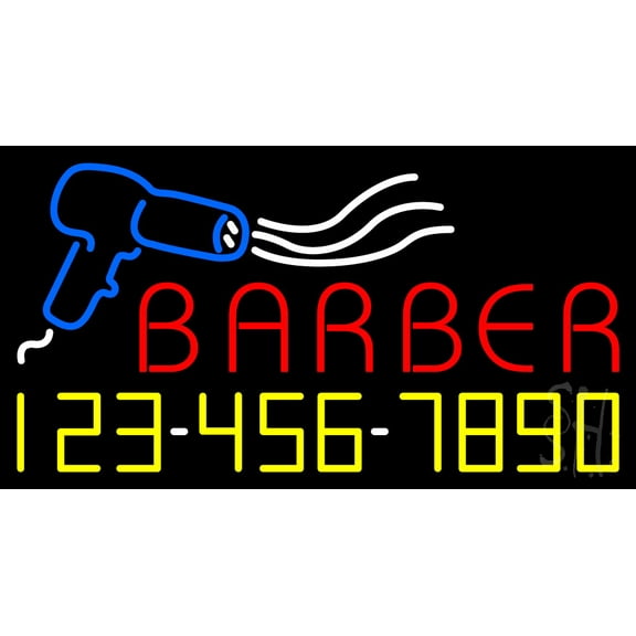 Red Barber Blue Border LED Neon Sign 20 x 37 - inches, Black Square Cut Acrylic Backing, with Dimmer - Bright and Premium built indoor LED Neon Sign for Defence Force.