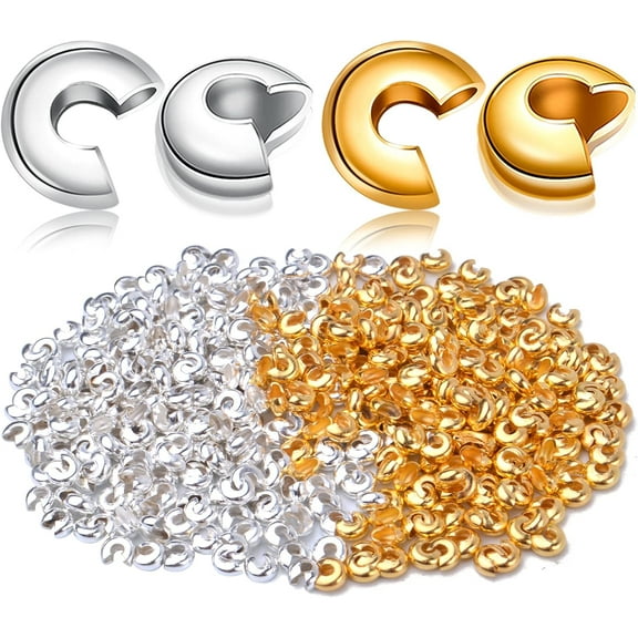 Aylifu 400pcs Crimp Bead Knot Covers Metal Half Round Open Crimp Beads Covers End Tips for DIY Jewelry Makings, 3mm…