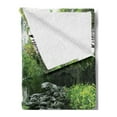 thumbnail image 2 of Japanese Soft Flannel Fleece Throw Blanket, Yard Little Lake Between Trees Stones in Autumn Season Natural Wilderness, Cozy Plush for Indoor and Outdoor Use, 60" x 80", Green White, by Ambesonne, 2 of 5