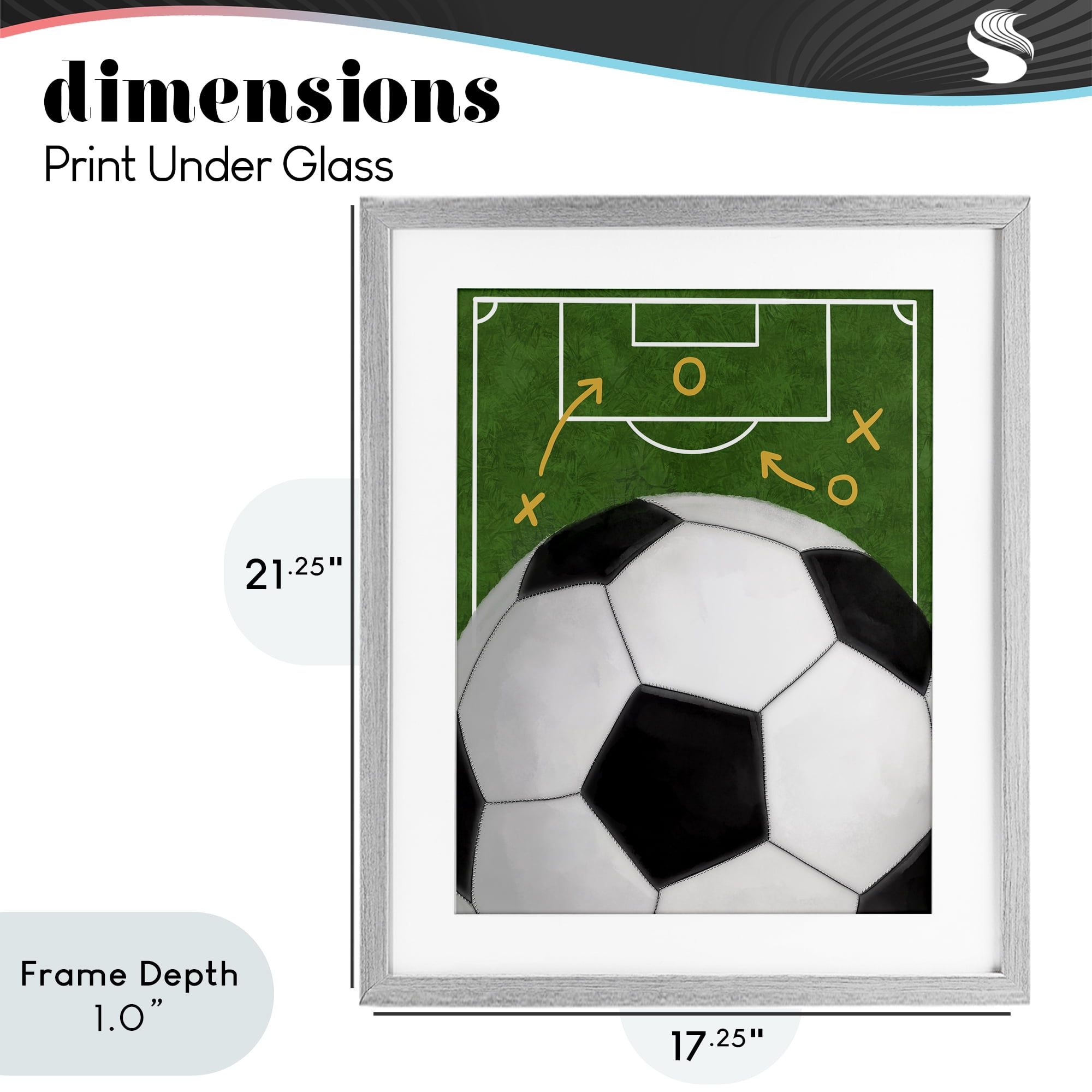 Stupell Industries Soccer Field & Ball Gray Framed Print Under Glass, design by Jennifer Stith