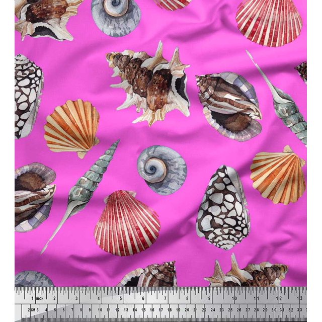 Soimoi Cotton Voile Fabric Colorful Shells Ocean Printed Craft Fabric by the Yard 42 Inch Wide