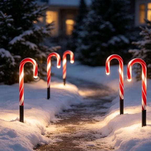 KOYPTL Christmas Decorations for Outdoor 5-In-1 Solar Ground Stake Lights Snowman Design With Scarf Hat Candy Cane Outdoor Xmas Decor for Yard Lawn Garden Patio Holiday Ambiance Lights