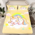 thumbnail image 2 of Feelyou Dreamy Unicorn Child Bed Sheets, Cartoon Stars Rainbow King Sheets, Cute Yellow Horse Animal Sheet Set, Breathable Home Decor, 4 Pieces, 2 of 7