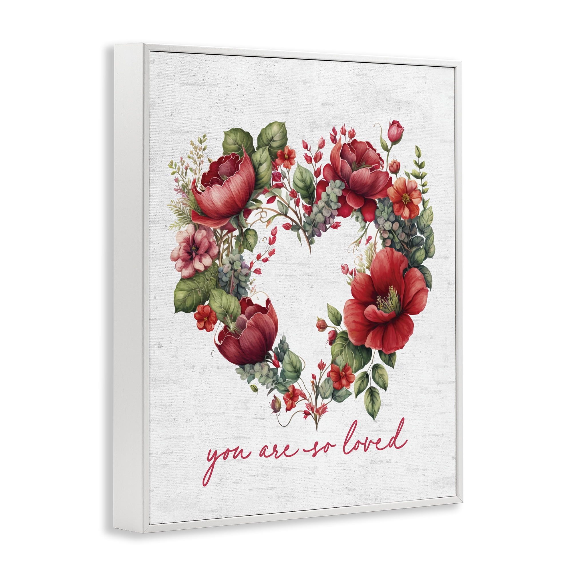 Stupell Industries Loved Heart Wreath Botanical & Floral Painting White Framed Art Print Wall Art, 11 x 14