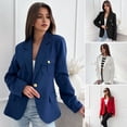 thumbnail image 2 of Women Suit Coat Lapel Long Sleeve Flap Pockets Suit Jacket Solid Color Single Button Office Lady Outwear, 2 of 8