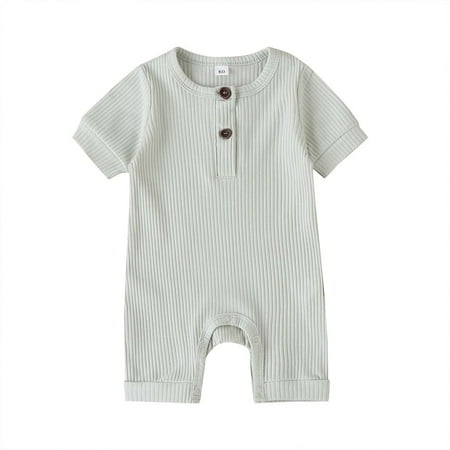 

Baby Boys and Girls Summer Bodysuit Short Sleeve Fashion Solid Creeper Suit Crew Neck Bodysuit