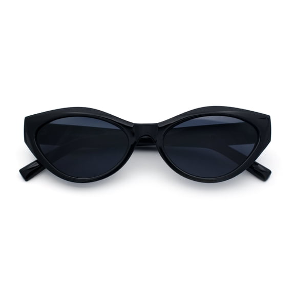 Womens Mod Beveled Thick Cat Eye Retro Fashion Plastic Sunglasses All Black