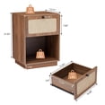 thumbnail image 3 of Wirrytor Rattan Night Stands Set of 2, Farmhouse Nightstand Bedside Table with Drawer and Storage Shelf, Boho End Side Table for Bedroom, Small Space, Walnut, 3 of 9