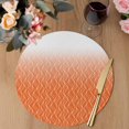 thumbnail image 3 of Modern Orange Round 13 Inch Placemats Set of 8, Abstract Ombre Geometric Morocco HeatResistant Non Slip Place Mats for Dining Table, Wipeable Braided Kitchen Table Mats for Housewarming, 3 of 9
