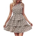 thumbnail image 1 of Vestido de verano para mujer, con lazo, un hombro, bohemio, floral, cintura elástica, con volantes escalonados, línea A, minivestidos fluidos Fridja  hjkh4461, 1 of 8