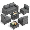 thumbnail image 4 of UDPATIO Patio Furniture Set with Fire Pit Table, Outdoor Patio Sofa Set With Wide Armrest, All-Weather Wicker Rattan Guest Set With Cushion And Glass Table And Waterproof Cover, Gray&Gray, 4 of 8